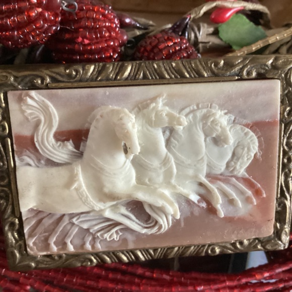 Vintage Incolay Studios USA 1976 Brass Stone Horse Belt Buckle main image 2
